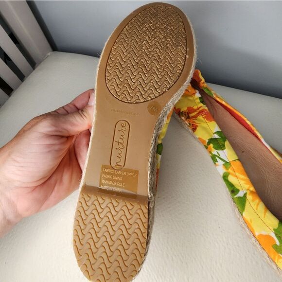 Nurture Flowered Canvas Ballet Flats Rope Stitched Leather Shoes 7M Espadrille - Picture 3 of 5